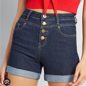 NWOT ModCloth Dark Wash Karaoke Seamstress High-Waist Shorts